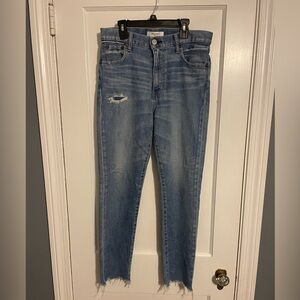Moussy Light Blue Distressed Ankle Jeans Size 28/US Size 6